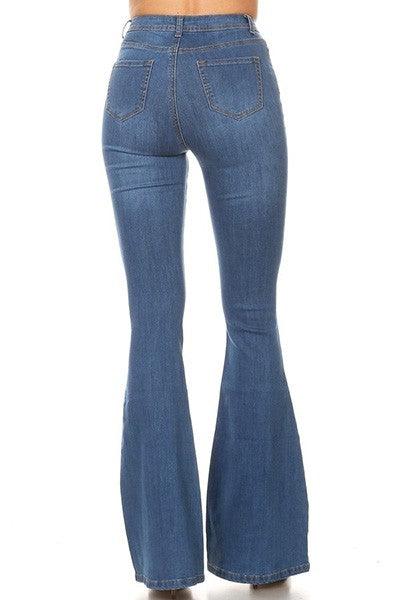 high waist stretch bell bottom jean with exposed buttons-Jeans-JC & JQ-RK Collections Boutique