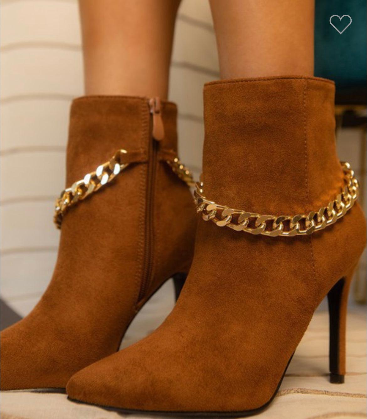 suede stiletto booties with chain - RK Collections Boutique