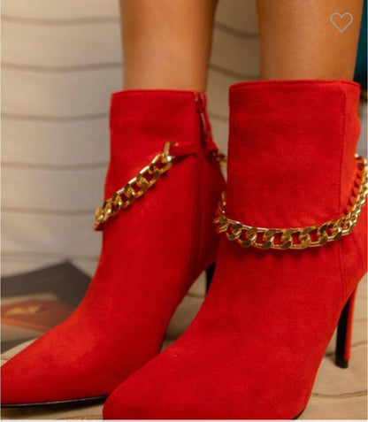 suede stiletto booties with chain - RK Collections Boutique