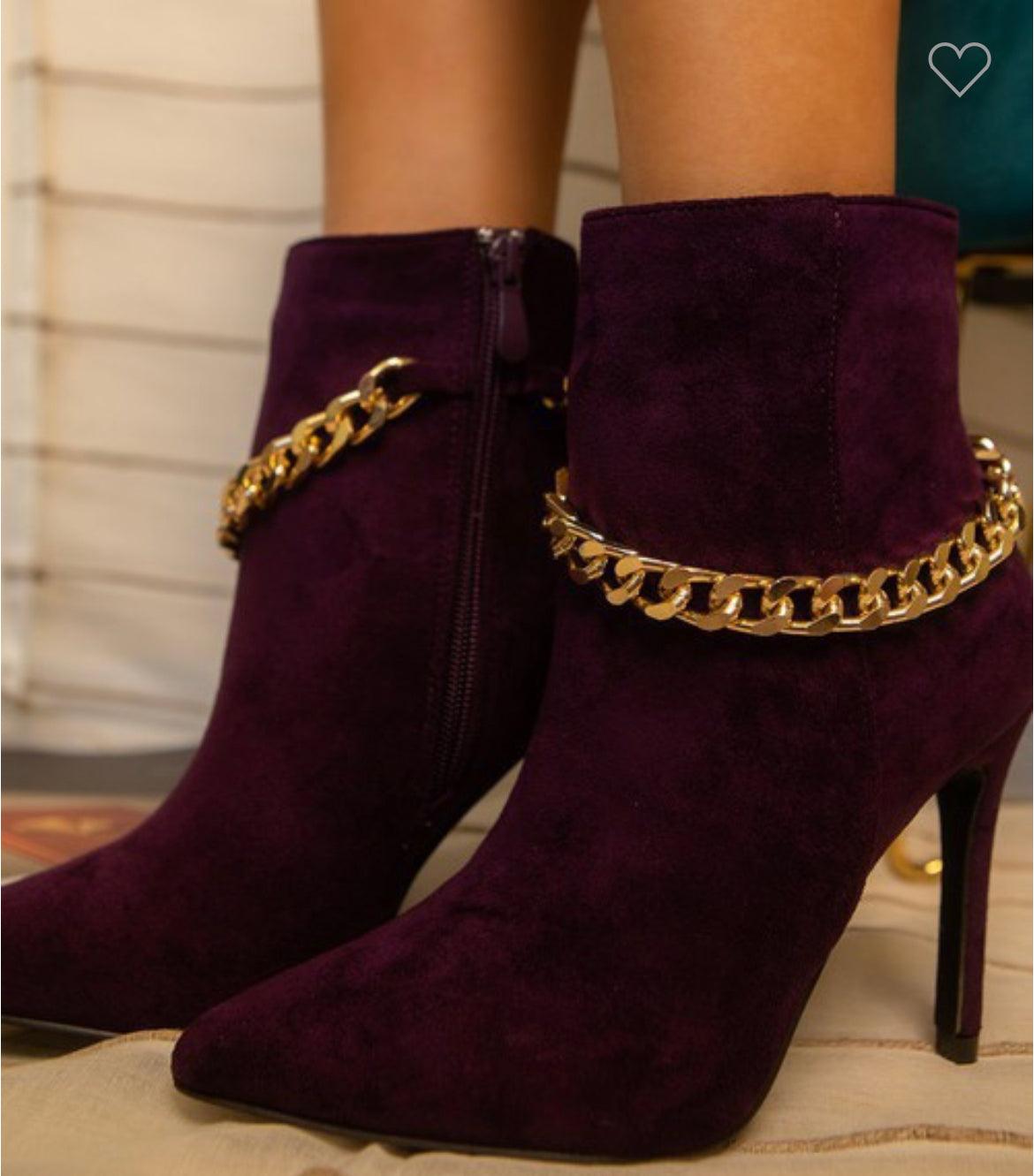 suede stiletto booties with chain - RK Collections Boutique