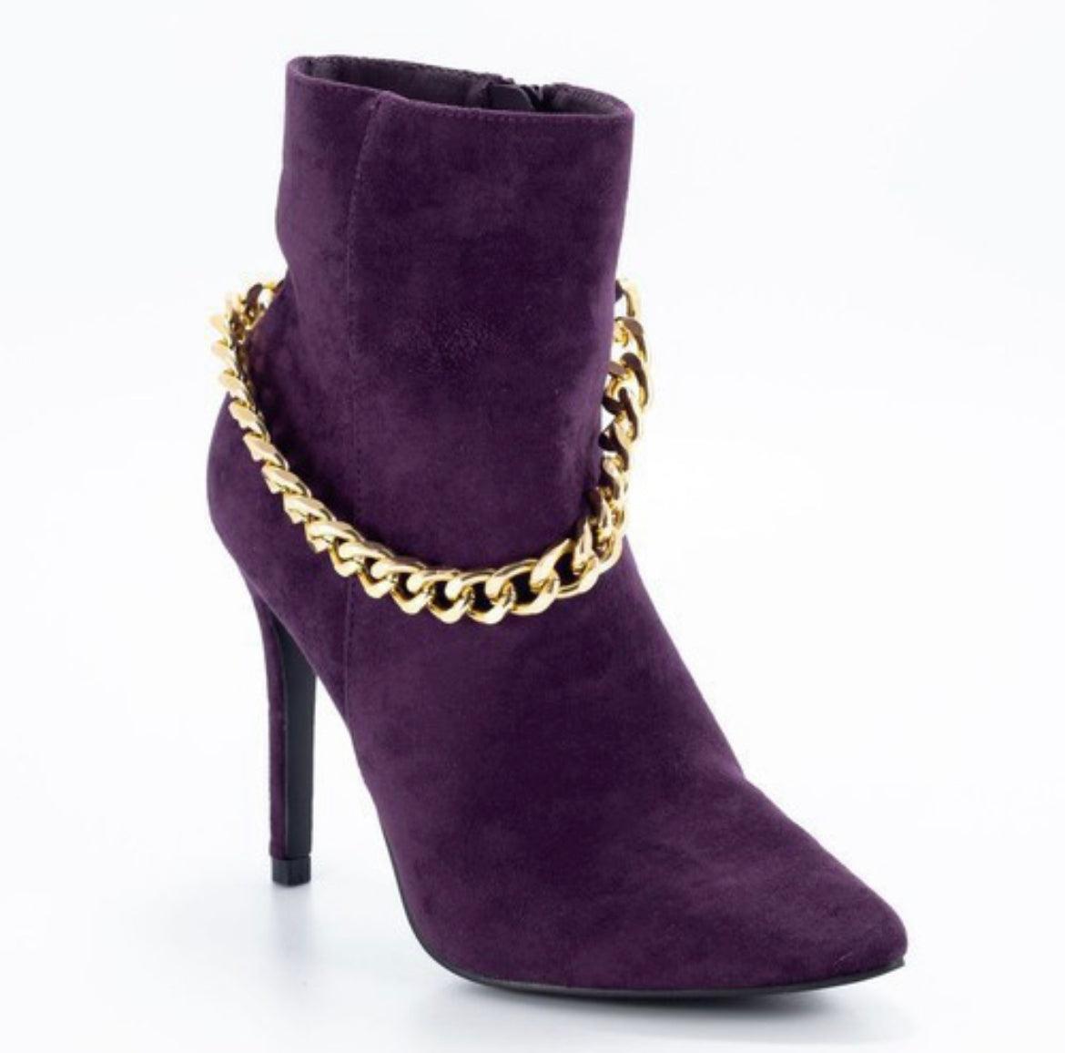 suede stiletto booties with chain - RK Collections Boutique