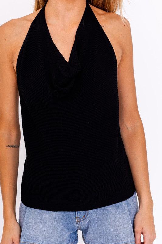 knit cowl neck halter top-Tops-Sleeveless-Le Lis-RK Collections Boutique