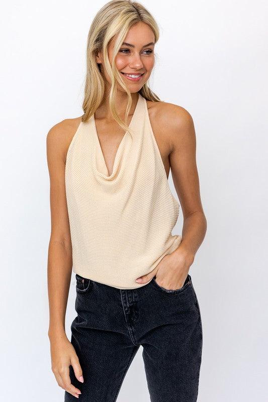 knit cowl neck halter top-Tops-Sleeveless-Le Lis-RK Collections Boutique