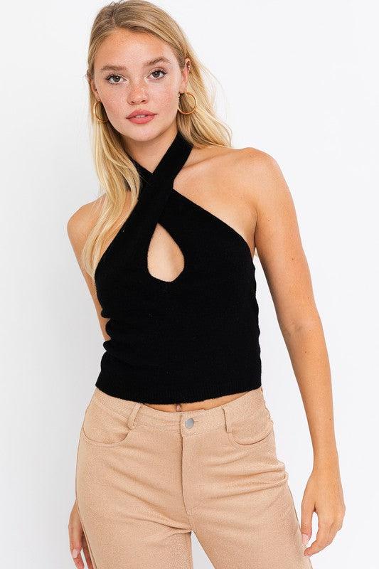 knit cross over halter top - RK Collections Boutique