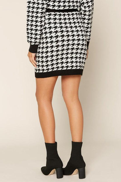 Knit Houndstooth Mini Sweater Skirt - RK Collections Boutique