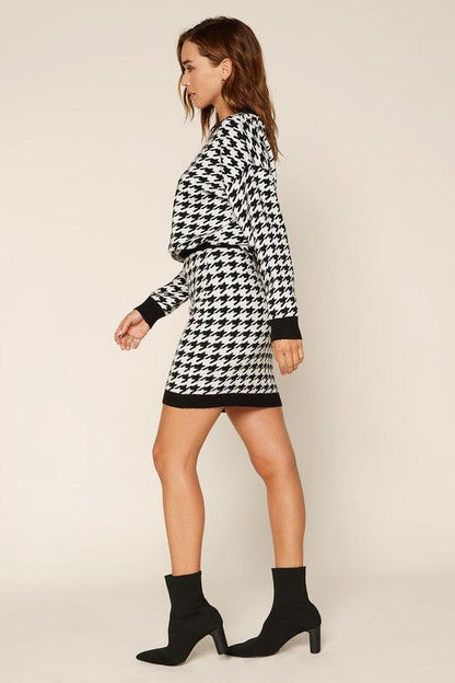 Knit Houndstooth Mini Sweater Skirt - RK Collections Boutique