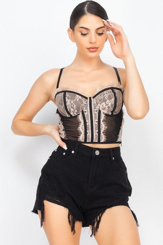 Lace Trim Padded Bustier Top - RK Collections Boutique