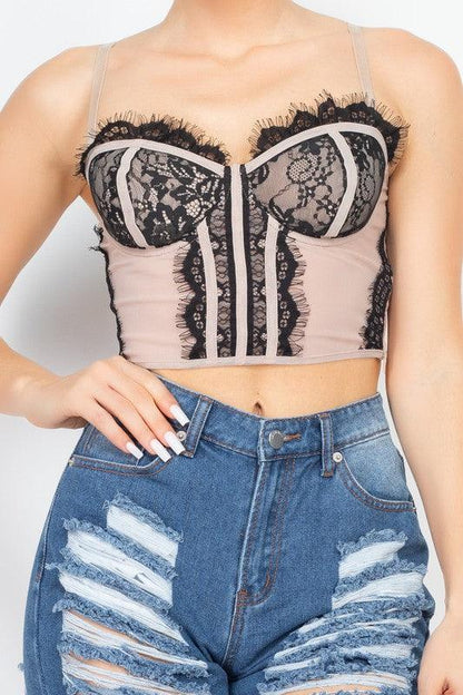 Lace Trim Padded Bustier Top-Tops-Strapless-Haute Monde-RK Collections Boutique