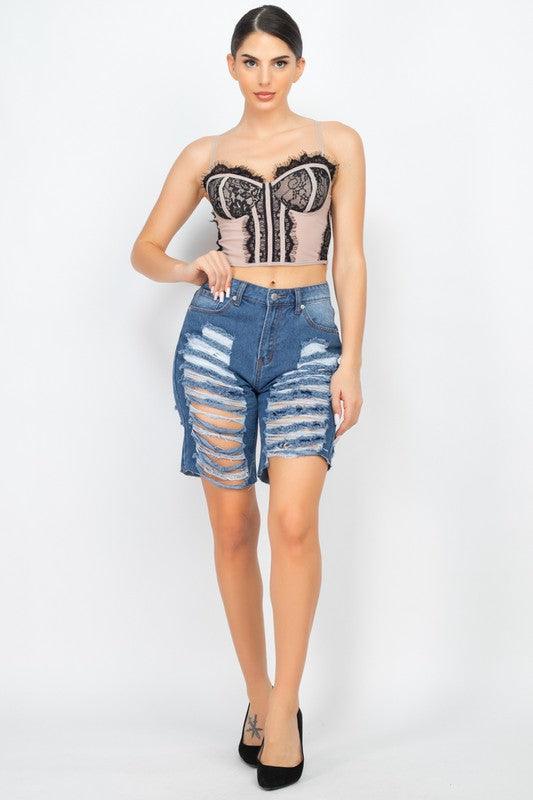 Lace Trim Padded Bustier Top-Tops-Strapless-Haute Monde-RK Collections Boutique