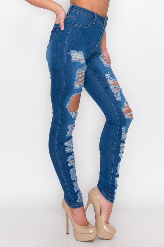 high waist distressed skinny jean LO165-Jeans-Lover Brand-RK Collections Boutique