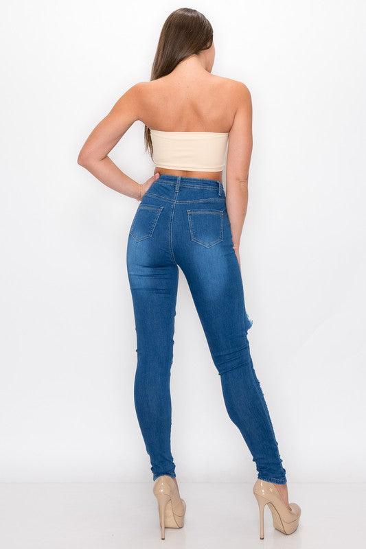 high waist distressed skinny jean LO165-Jeans-Lover Brand-RK Collections Boutique