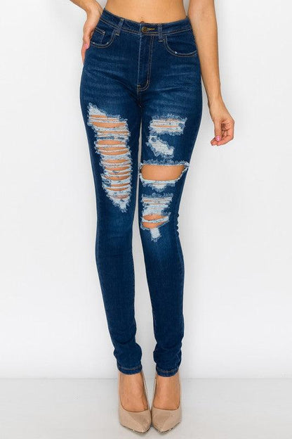 stretch high waist ripped skinny jeans LO-175-Jeans-Lover Brand-RK Collections Boutique