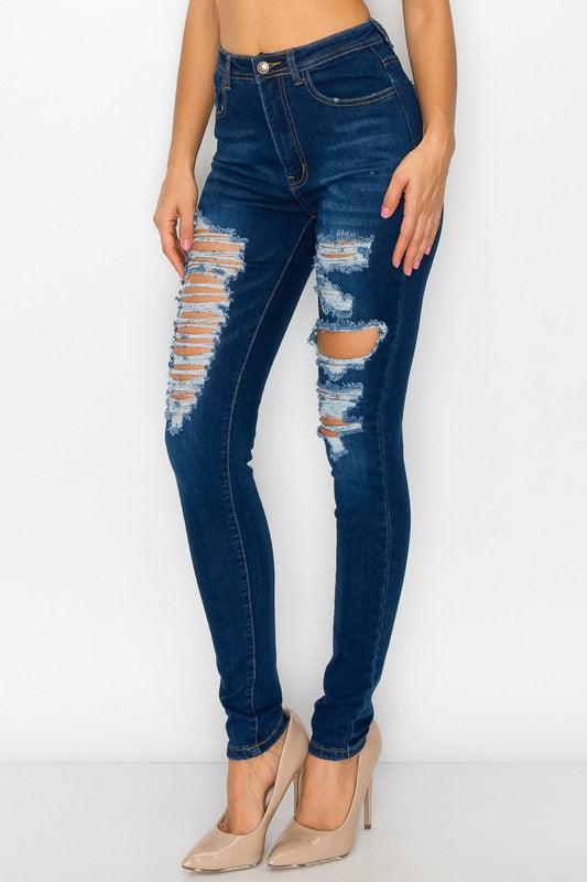 stretch high waist ripped skinny jeans LO-175-Jeans-Lover Brand-RK Collections Boutique