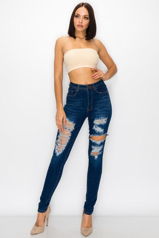 stretch high waist ripped skinny jeans LO-175-Jeans-Lover Brand-RK Collections Boutique