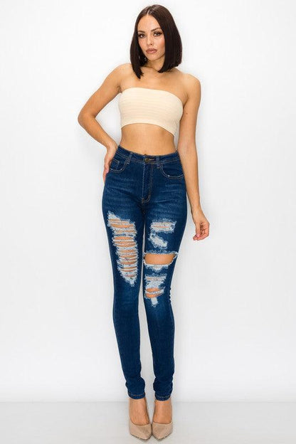 stretch high waist ripped skinny jeans LO-175-Jeans-Lover Brand-RK Collections Boutique