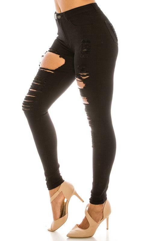 high waist destroyed skinny jeans LO-177-Jeans-Lover Brand-RK Collections Boutique