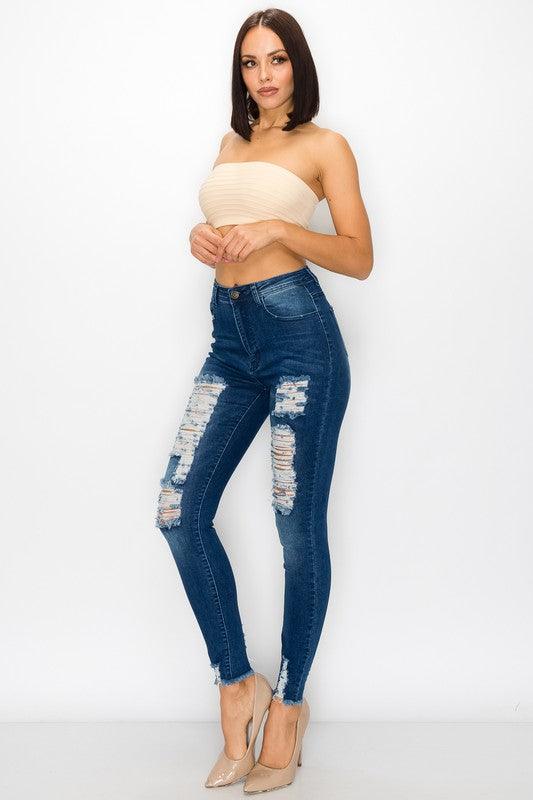 High waist ripped skinny jeans LO-181-Jeans-Lover Brand-RK Collections Boutique