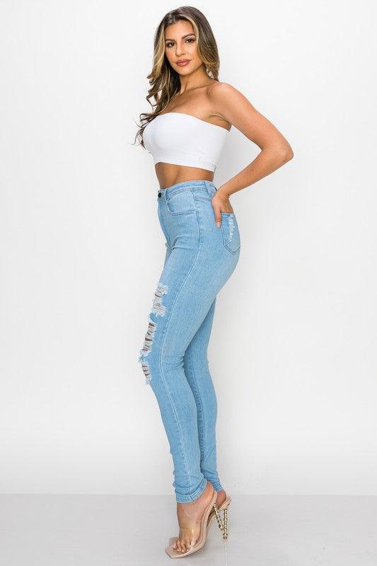 high waist distressed skinny jeans LO-182-Jeans-Lover Brand-RK Collections Boutique