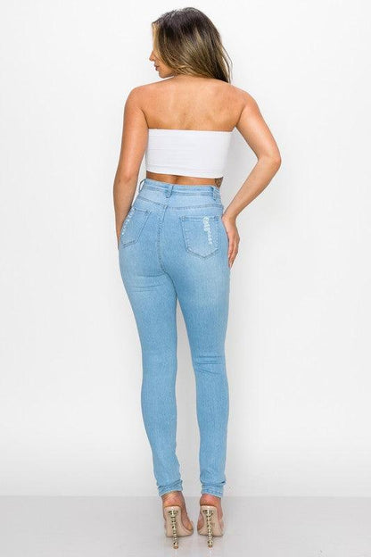 high waist distressed skinny jeans LO-182-Jeans-Lover Brand-RK Collections Boutique