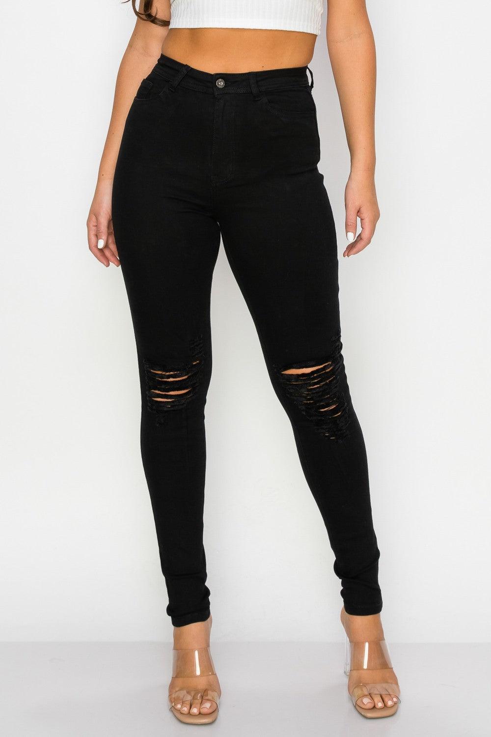 LO-201 high waist stretch distressed skinny jeans - RK Collections Boutique