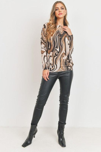 long sleeve marble printed dolman top - RK Collections Boutique