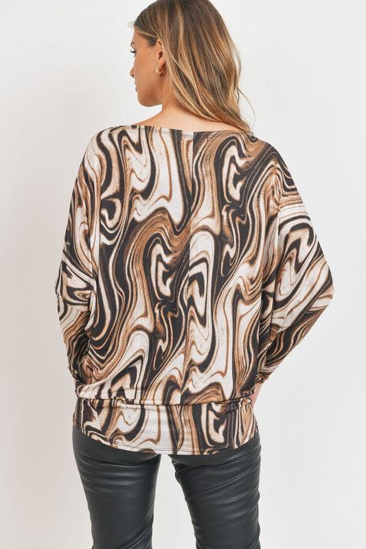 long sleeve marble printed dolman top - RK Collections Boutique