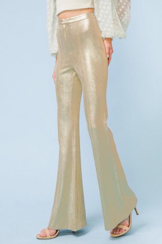 metallic faux leather bell bottom pants - RK Collections Boutique