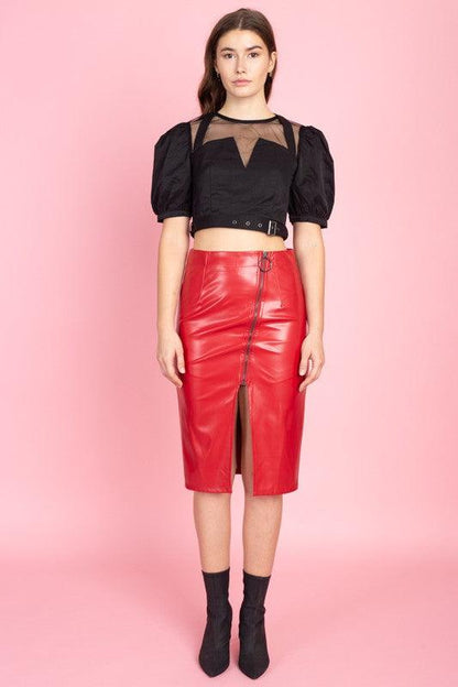 Moto zip detail midi faux leather skirt-Skirts-Reveuse-RK Collections Boutique