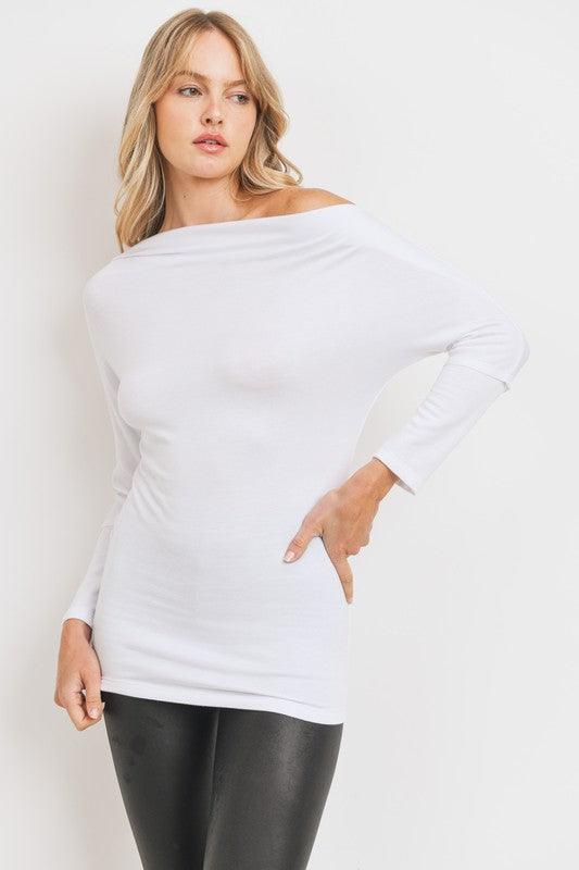 off the shoulder asymmetrical jersey top-Tops-Long Sleeve-Cherish USA-RK Collections Boutique