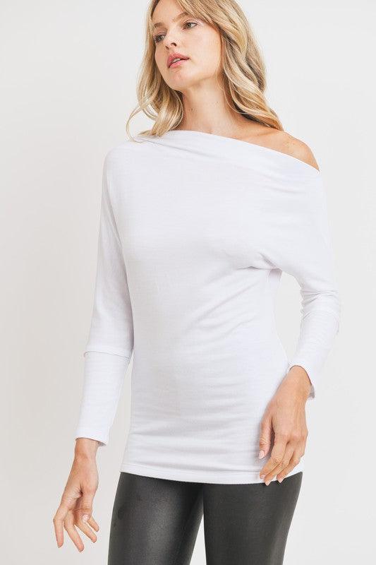 off the shoulder asymmetrical jersey top-Tops-Long Sleeve-Cherish USA-RK Collections Boutique