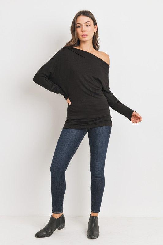 off the shoulder asymmetrical jersey top-Tops-Long Sleeve-Cherish USA-RK Collections Boutique