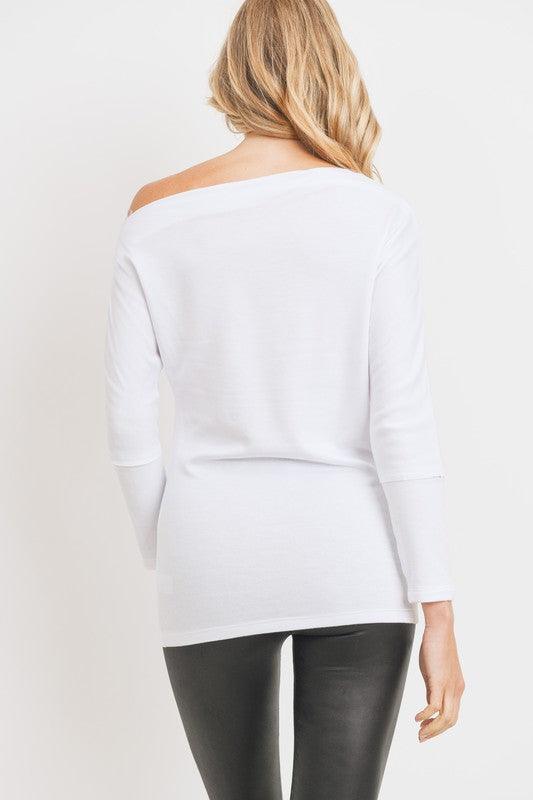 off the shoulder asymmetrical jersey top-Tops-Long Sleeve-Cherish USA-RK Collections Boutique