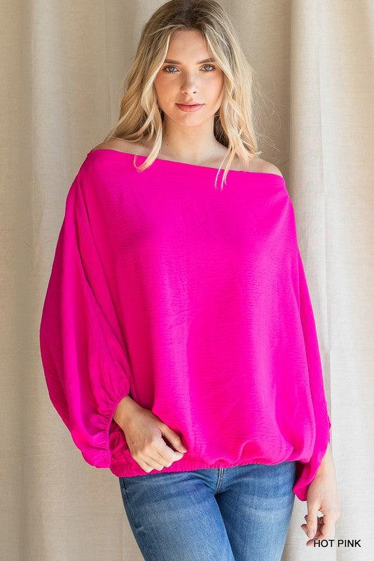 Off the Shoulder Boat Neck Balloon Sleeve Top-Tops-Long Sleeve-Jodifl-RK Collections Boutique