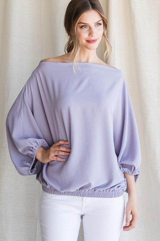 Off the Shoulder Boat Neck Balloon Sleeve Top-Tops-Long Sleeve-Jodifl-RK Collections Boutique