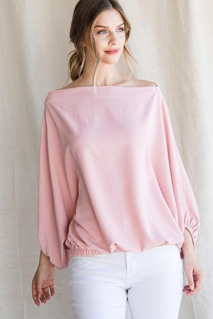 Off the Shoulder Boat Neck Balloon Sleeve Top-Tops-Long Sleeve-Jodifl-RK Collections Boutique