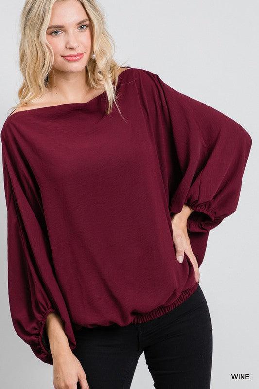 Off the Shoulder Boat Neck Balloon Sleeve Top-Tops-Long Sleeve-Jodifl-RK Collections Boutique