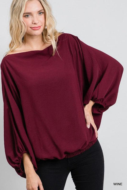 Off the Shoulder Boat Neck Balloon Sleeve Top-Tops-Long Sleeve-Jodifl-RK Collections Boutique