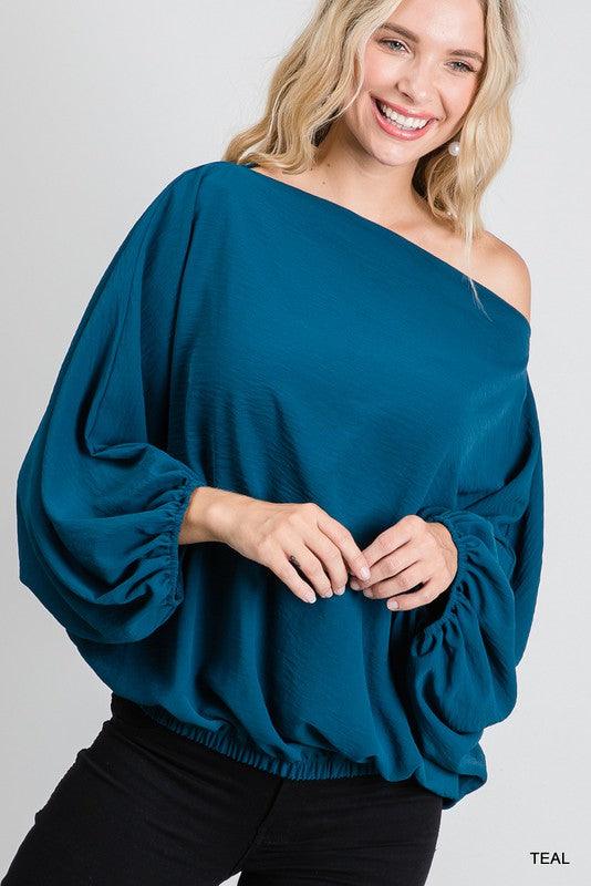 Off the Shoulder Boat Neck Balloon Sleeve Top-Tops-Long Sleeve-Jodifl-RK Collections Boutique