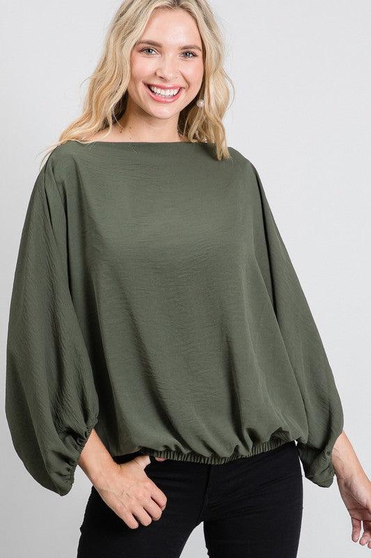 Off the Shoulder Boat Neck Balloon Sleeve Top-Tops-Long Sleeve-Jodifl-RK Collections Boutique