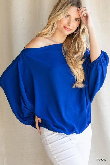 Off the Shoulder Boat Neck Balloon Sleeve Top-Tops-Long Sleeve-Jodifl-RK Collections Boutique