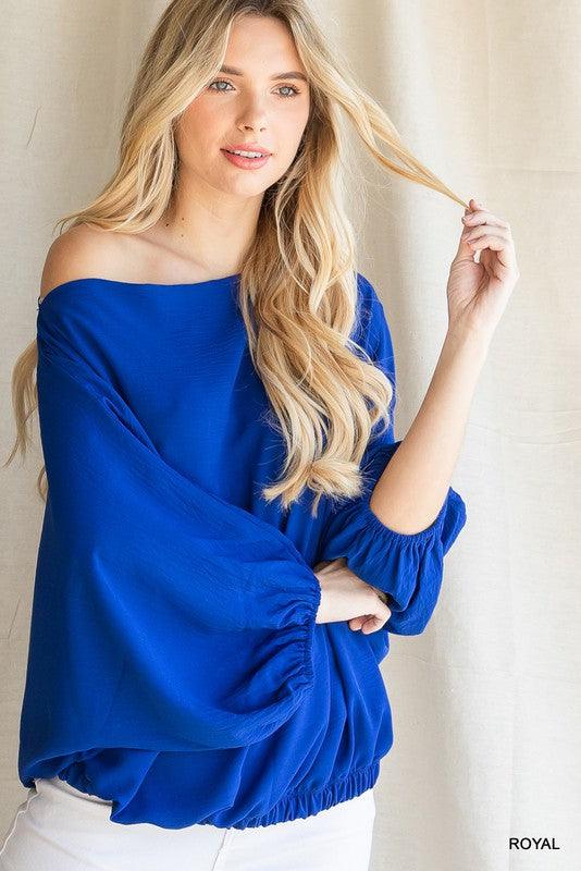 Off the Shoulder Boat Neck Balloon Sleeve Top-Tops-Long Sleeve-Jodifl-RK Collections Boutique