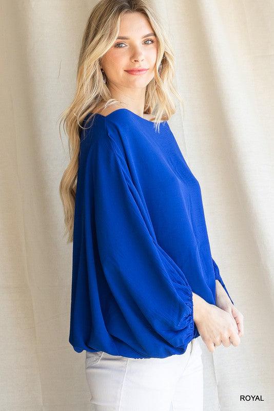 Off the Shoulder Boat Neck Balloon Sleeve Top-Tops-Long Sleeve-Jodifl-RK Collections Boutique