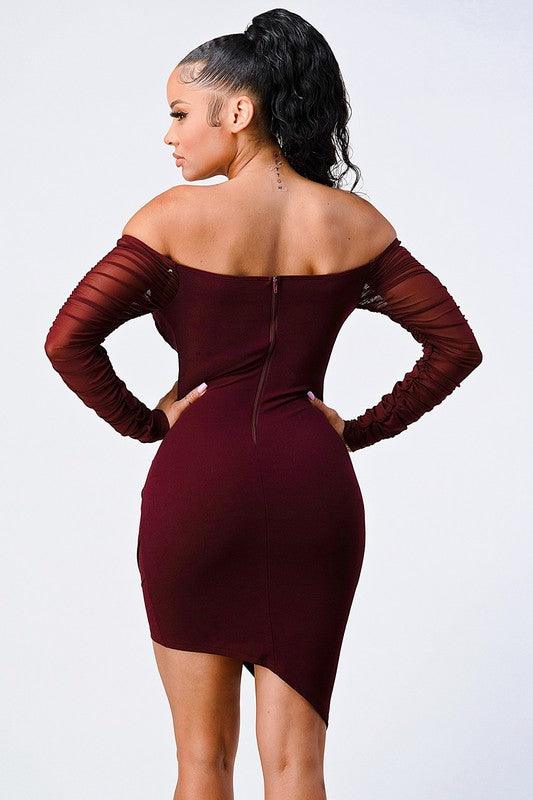 off the shoulder ribbed asymmetrical bodycon dress - RK Collections Boutique