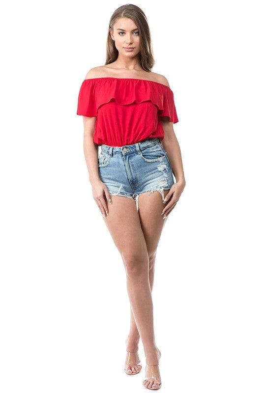 off the shoulder ruffle bodysuit-Tops-Bodysuit-DAY G-RK Collections Boutique