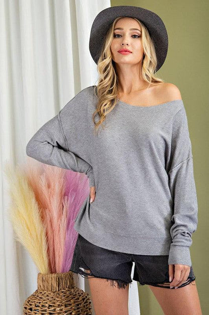 off the shoulder wide neck sweater-Tops-Sweater-eesome-RK Collections Boutique