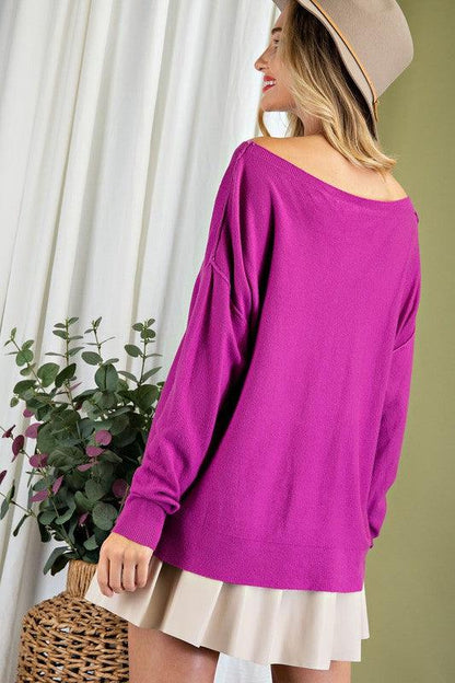 off the shoulder wide neck sweater-Tops-Sweater-eesome-RK Collections Boutique