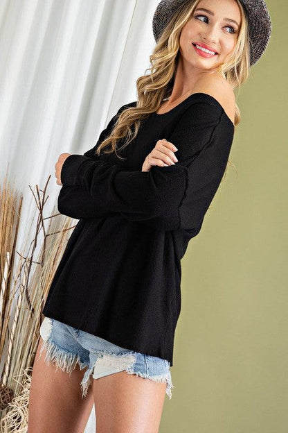 off the shoulder wide neck sweater-Tops-Sweater-eesome-RK Collections Boutique