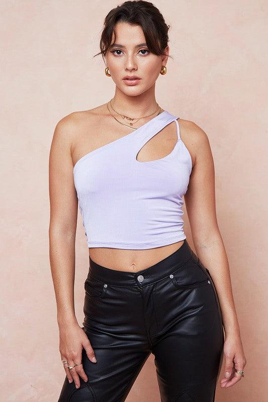 one shoulder cutout crop top-Tops-Sleeveless-Shelly Clothing-RK Collections Boutique