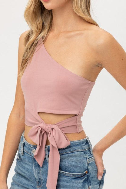 One shoulder side tie crop top-Tops-Sleeveless-Love Tree-RK Collections Boutique