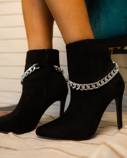 suede stiletto booties with chain - RK Collections Boutique